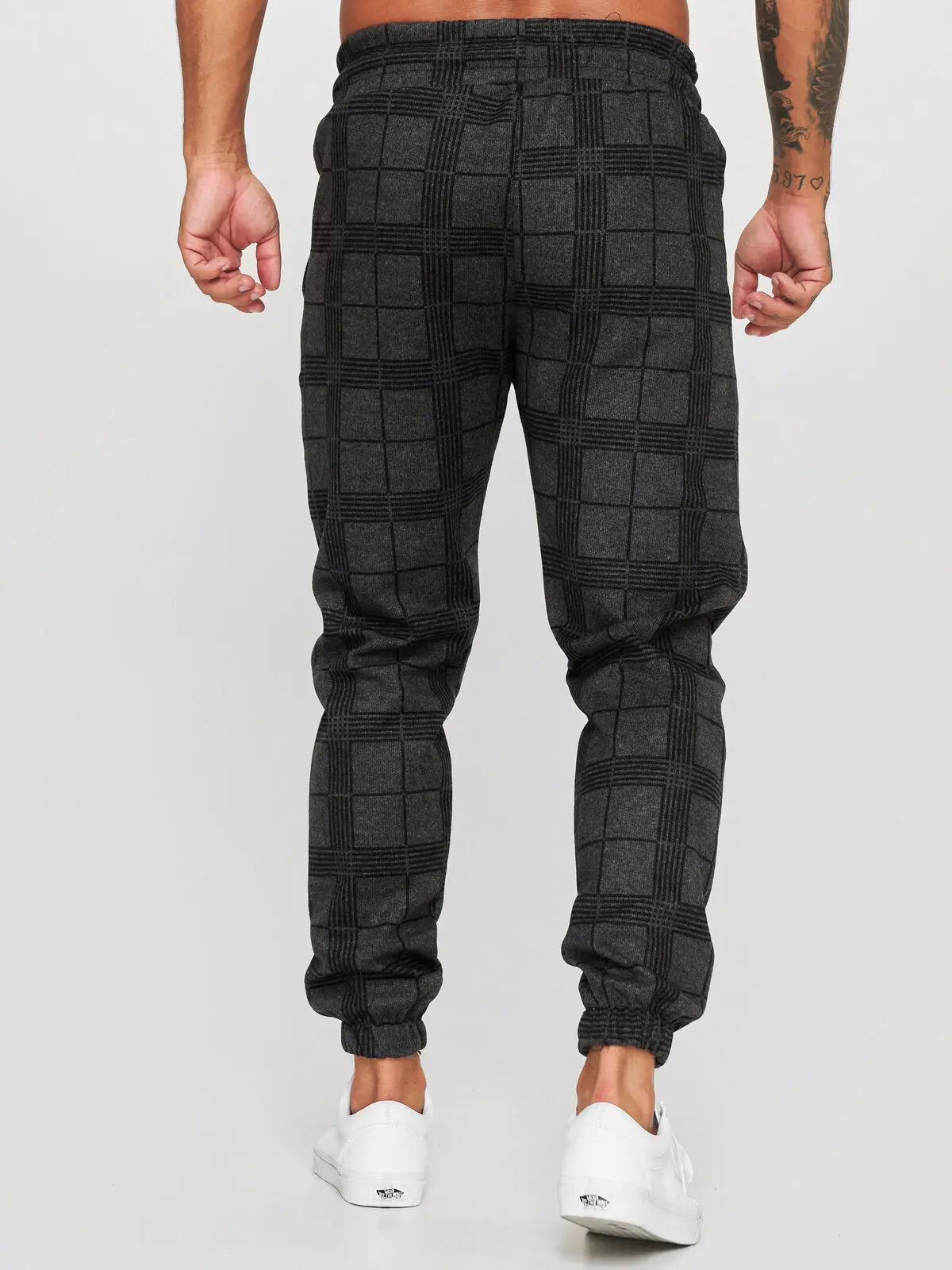 Pantalon slim à carreaux pour homme, pantalon décontracté taille moyenne 