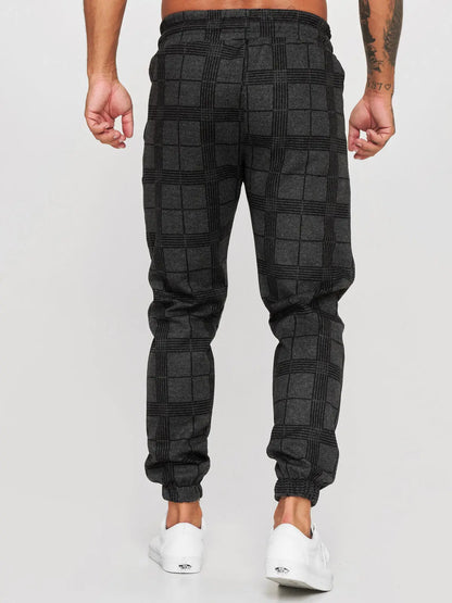 Pantalon slim à carreaux pour homme, pantalon décontracté taille moyenne 