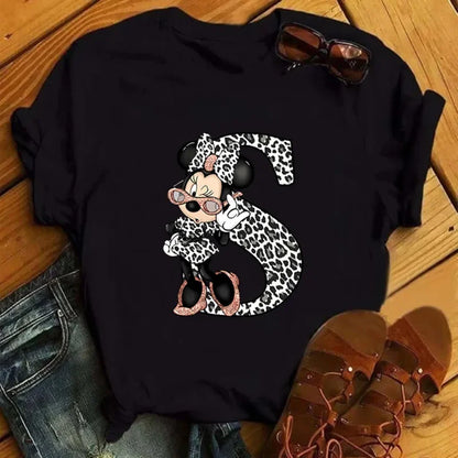 Camisetas con estampado de 26 letras para mujer, camisetas Disney 2024, camisetas casuales de verano de manga corta, camisetas gráficas para mujer, ropa para mujer
