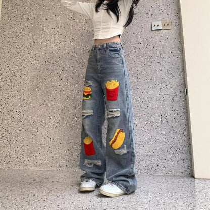 Vaqueros  de cintura alta Retro para mujer de talla grande nuevo diseño suelto  adelgazante que cubre la cadera pierna recta