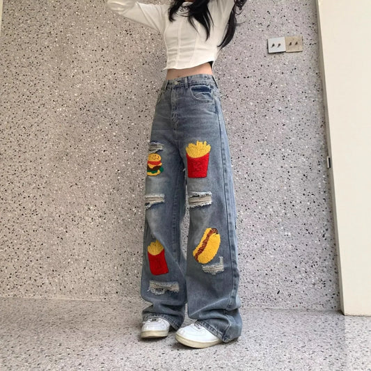 Vaqueros  de cintura alta Retro para mujer de talla grande nuevo diseño suelto  adelgazante que cubre la cadera pierna recta