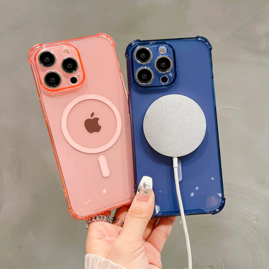 Magsafe Shockproof Phone Case For iPhone 11 12 13 14 15 Pro Max Plus Luxury Clear Magnetic Wireless Charging Cover