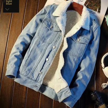 Chaqueta vaquera gruesa y cálida con forro polar para hombre, abrigo acolchado de algodón holgado, escena informal, Otoño/Invierno