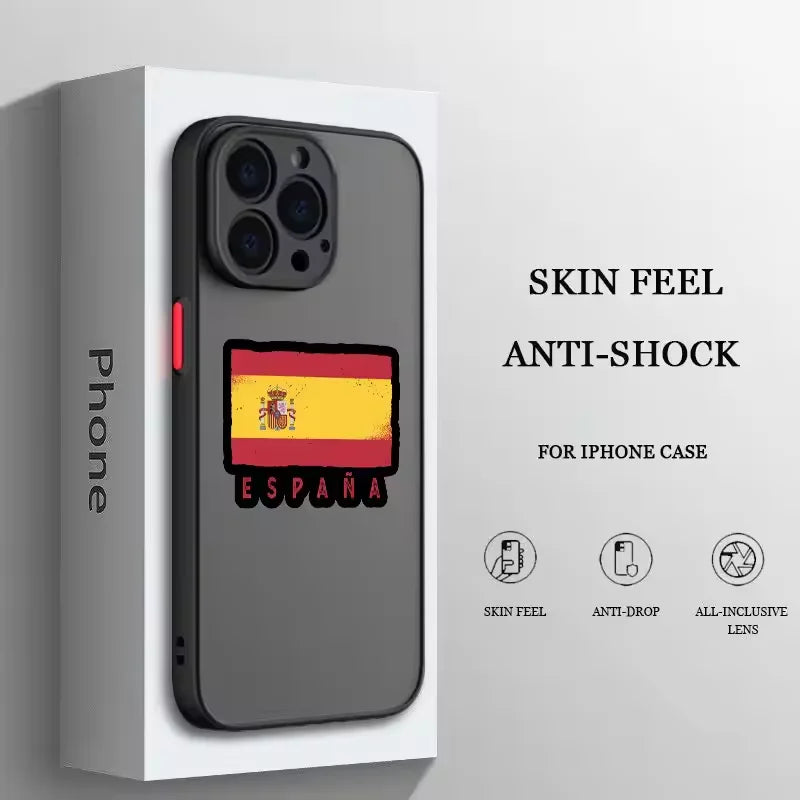 Funda mate transparente con emblema nacional de la bandera española para iPhone 16, 15, 14, 13, 12, 11 Pro, XR, XS Max, 7, 8 Plus, suave, Y2K