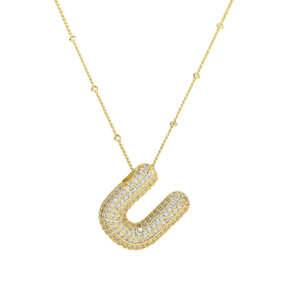 Collar con inicial de globo de circonita cúbica, colgante con letra burbuja del alfabeto AZ, chapado en oro y latón, para mujer, joyería de moda