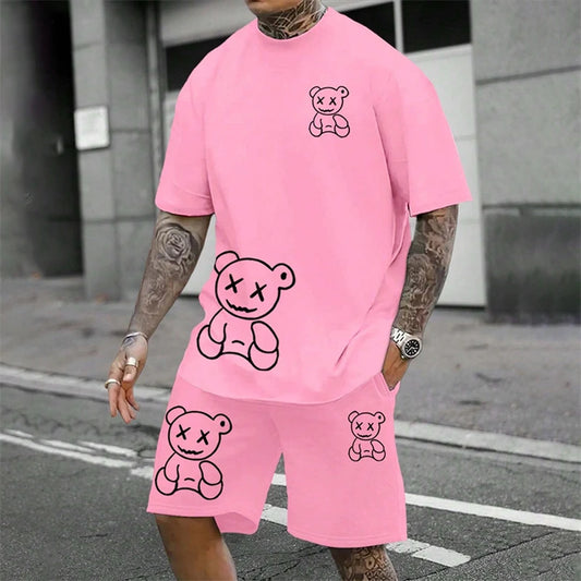 conjunto holgado de verano para uso diario en pareja, pantalones cortos de manga corta para exteriores y calle, traje de verano de dos piezas para hombre