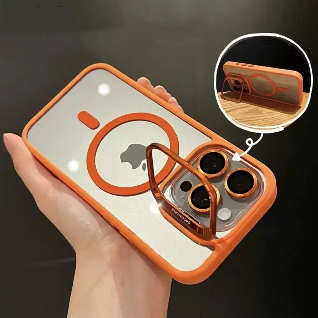 Funda magnética de lujo a prueba de golpes para iPhone 15, 14, 13, 12, 11, 16 Pro Max, 16 Plus, 16E, con soporte y protección de lente de cristal