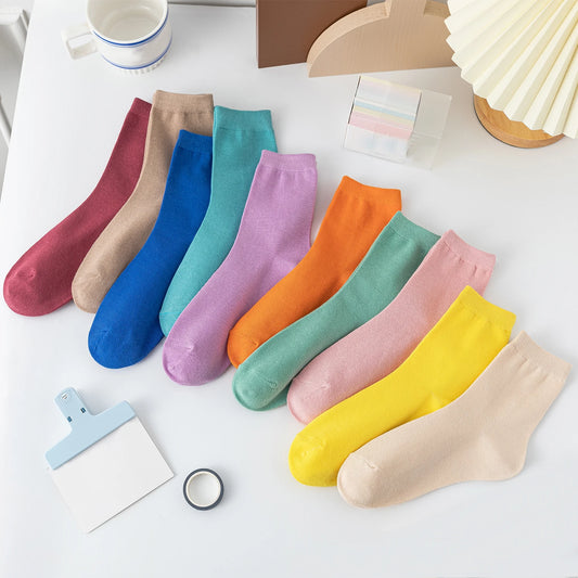 Lot de 10 paires de chaussettes en coton pour homme et femme, couleur unie, douces et respirantes, pour l'automne et le printemps
