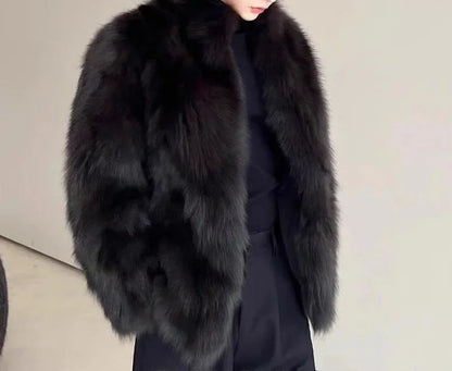 Abrigo de piel sintética grueso para hombre, nuevo estilo de invierno, cuero y piel integrados, abrigo de abrigo para hombre con apariencia de zorro negro de