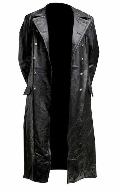 Abrigo de gabardina de cuero negro de oficial de uniforme militar clásico