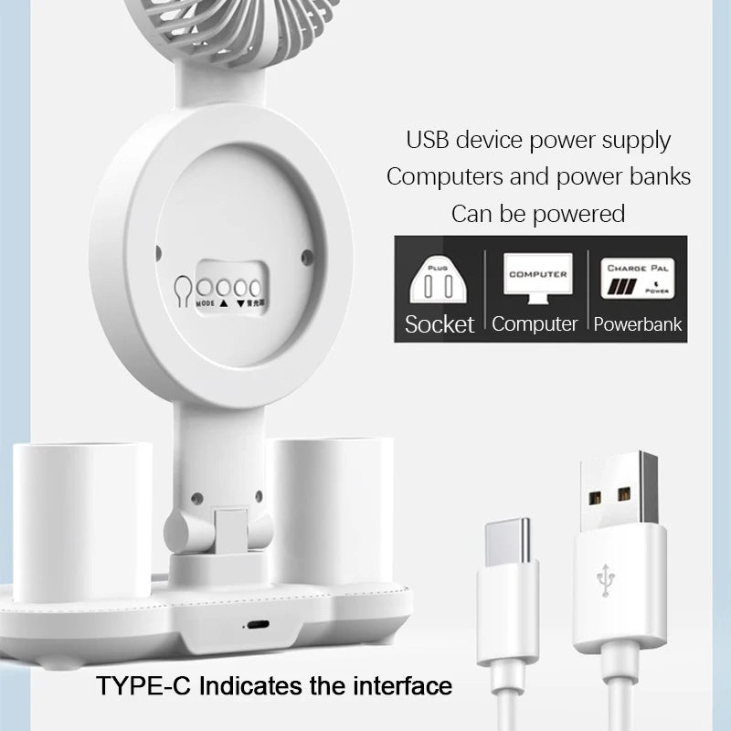 Lámpara de mesa LED recargable para estudio, lámpara de escritorio, luz de lectura, luz de noche LED con ventilador, pantalla de reloj LED, luz de escritorio de lectura