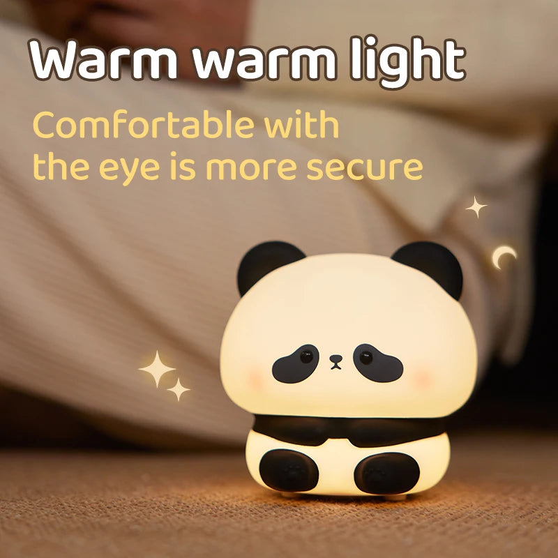 Luz LED nocturna de Panda, bonita luz nocturna de silicona, lámpara de noche táctil recargable por USB, lámpara de sincronización para dormitorio, decoración, regalo para niños