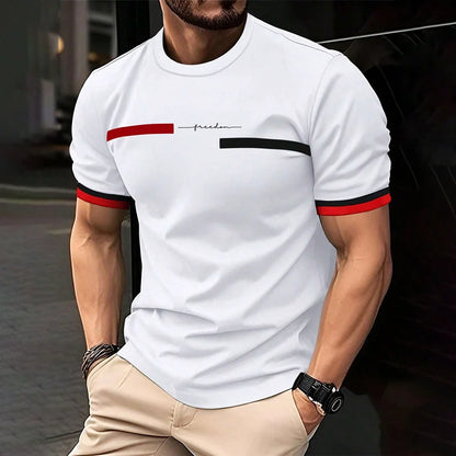 Camiseta de moda de verano con estampado de letras y rayas 3D para hombre, estilo hip hop, estilo Harajuku, informal, de cuello redondo, de gran tamaño