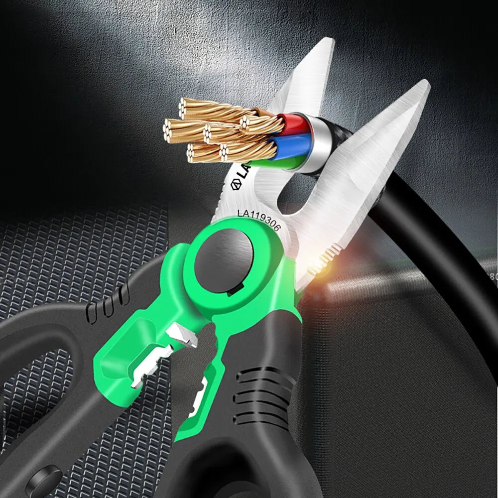 Ciseaux d'électricien LAOA 6/7/8 pouces Pince à dénuder les fils Coupe-fil Pince à sertir Poignée ouverte Ciseaux en acier inoxydable Outil de sertissage de coupe de câble