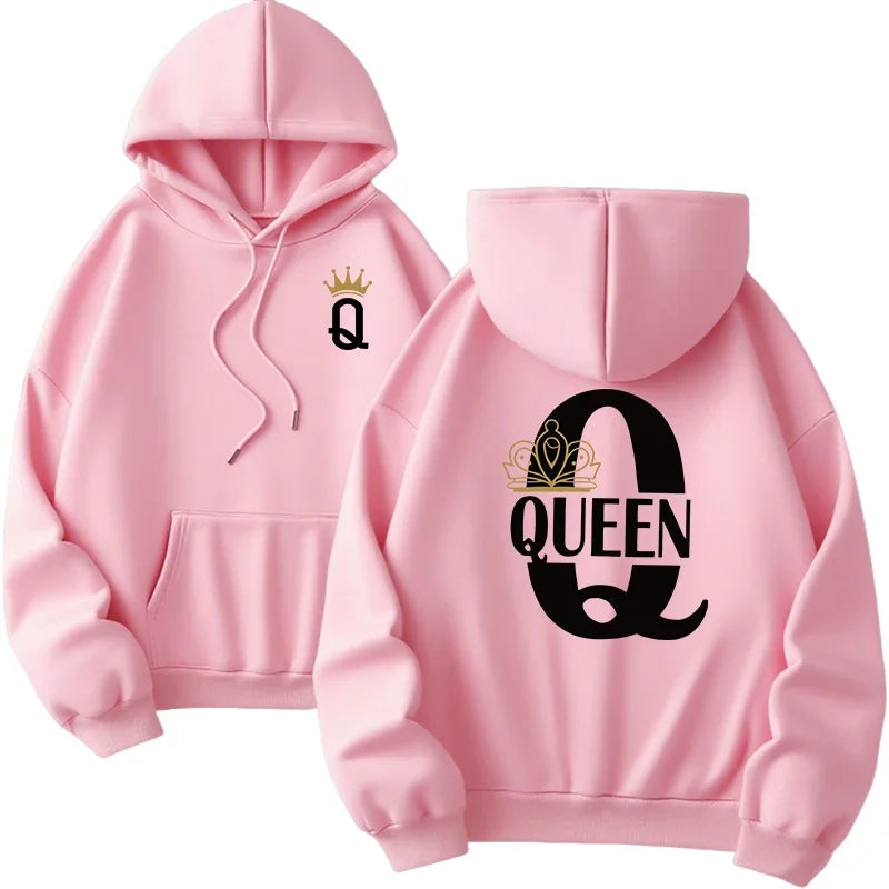 sudaderas con capucha para hombre y mujer, sudaderas con estampado de King Queen, ropa informal versátil para parejas, jersey diario para Otoño e Invierno
