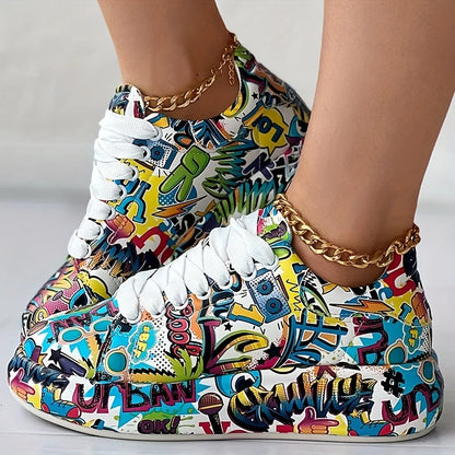 Zapatillas con estampado de grafiti para mujer, zapatillas elegantes
