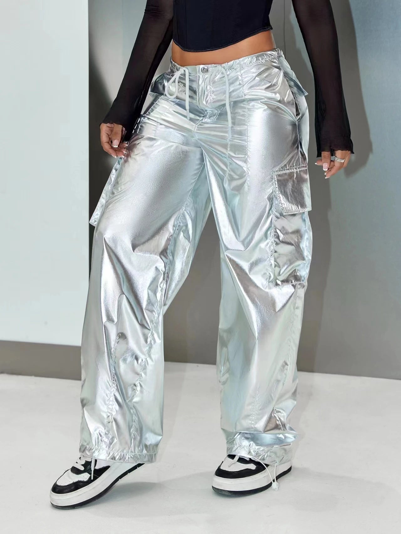 Pantalon para mujer de pierna ancha suelta Cargo Pantalones de paracaídas Trajes de festival