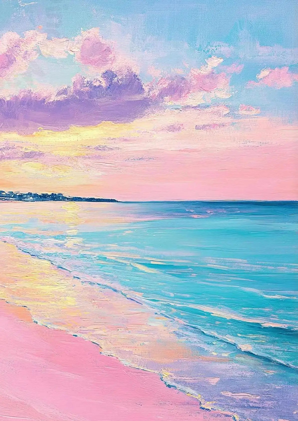 Azul rosa ondas playa atardecer palmeras océano paisaje arte cartel lienzo pintura al óleo Villa dormitorio pared del hogar decoración moderna