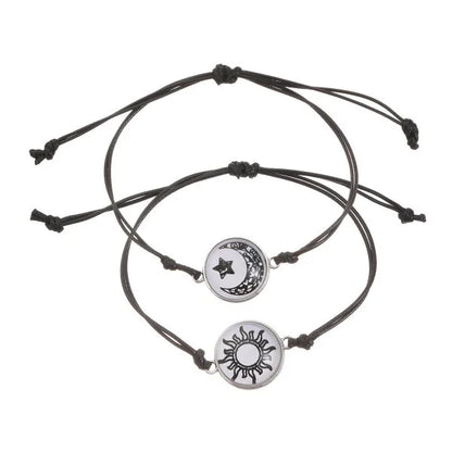 Juego de 2 pulseras de acero inoxidable para parejas, para mujer, amante, sol luminoso, luna, cuerda, amuleto, amistad, novia, fiesta, joyería, regalo