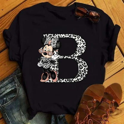 Camisetas con estampado de 26 letras para mujer, camisetas Disney 2024, camisetas casuales de verano de manga corta, camisetas gráficas para mujer, ropa para mujer