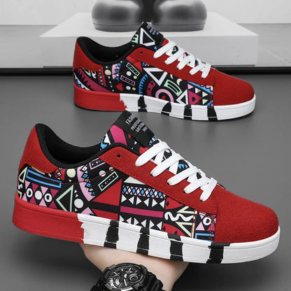Zapatos vulcanizados rojos de alta calidad para hombre, zapatillas informales Unisex, zapatillas planas con grafiti a la moda de 46 tamaños, zapatos de Skateboard para hombre