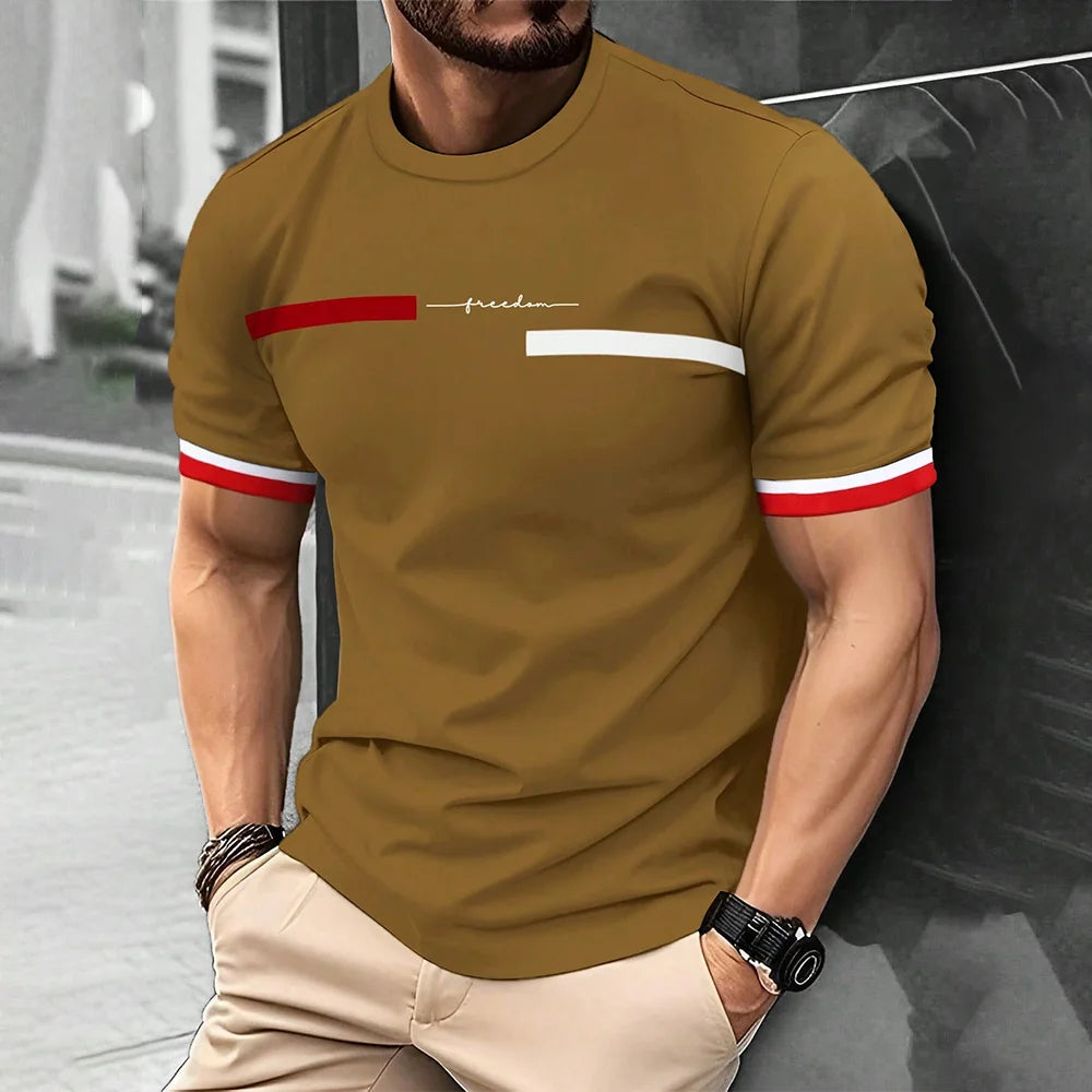 Camiseta de moda de verano con estampado de letras y rayas 3D para hombre, estilo hip hop, estilo Harajuku, informal, de cuello redondo, de gran tamaño