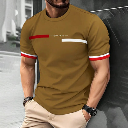 Camiseta de moda de verano con estampado de letras y rayas 3D para hombre, estilo hip hop, estilo Harajuku, informal, de cuello redondo, de gran tamaño