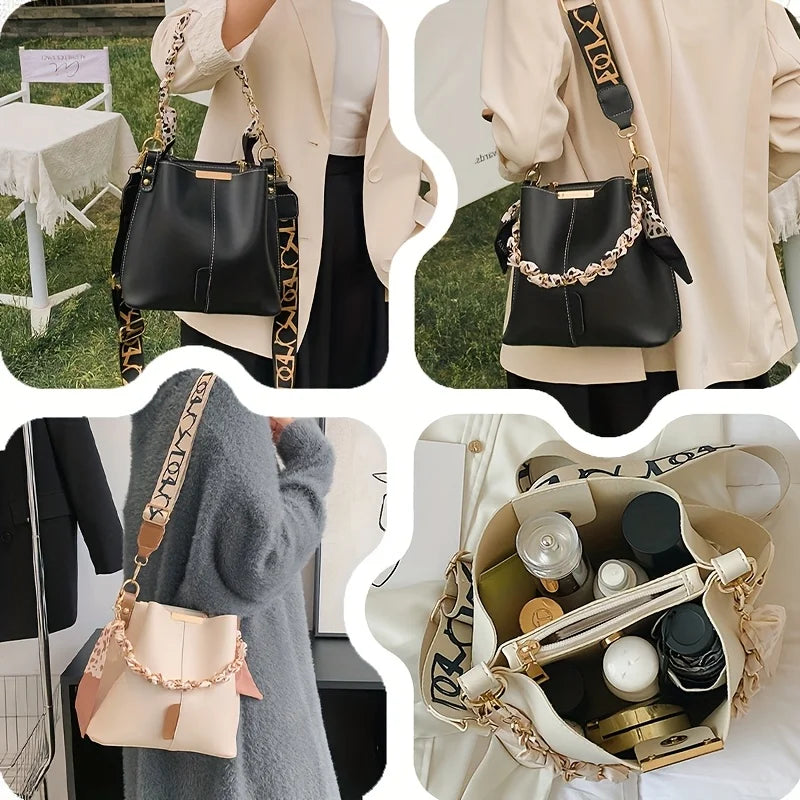 Nuevo bolso de hombro a la moda para mujer, bolso tipo cubo con cadena de cinta de gran capacidad, bolso cruzado para desplazamientos diarios