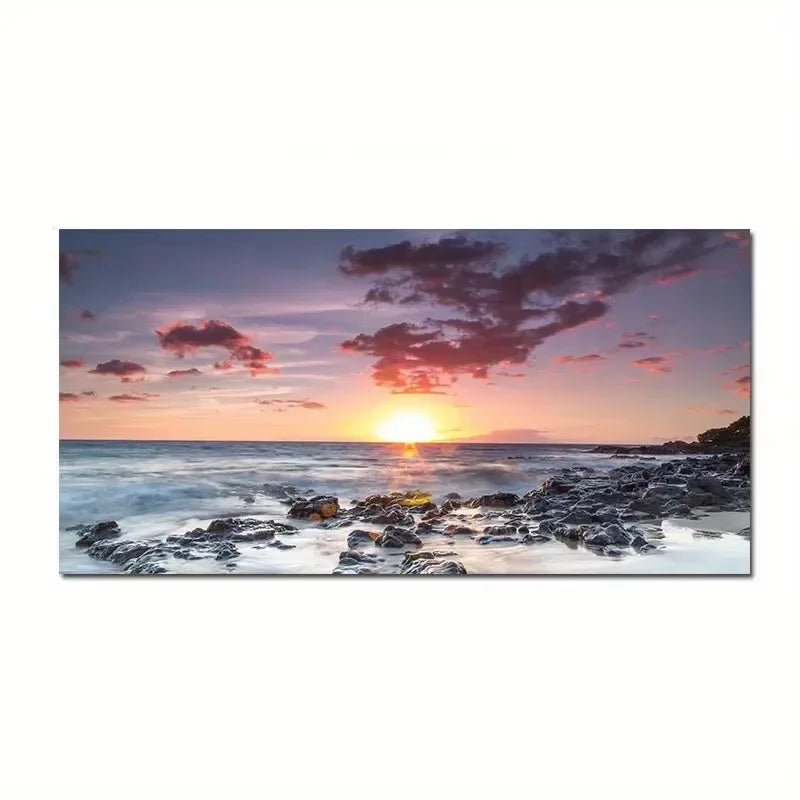 Pósteres artísticos de pared de puesta de sol de playa, pintura en lienzo de paisaje grande, impresión, imagen de decoración de pared nórdica para decoración del hogar sin marco