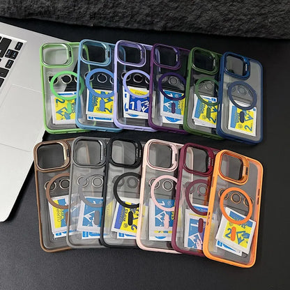 Funda magnética de lujo a prueba de golpes para iPhone 15, 14, 13, 12, 11, 16 Pro Max, 16 Plus, 16E, con soporte y protección de lente de cristal