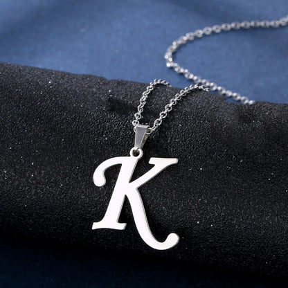 Fashion A-Z Letter Necklace for Women Men High Quality Stainless Steel Alphabet Necklace