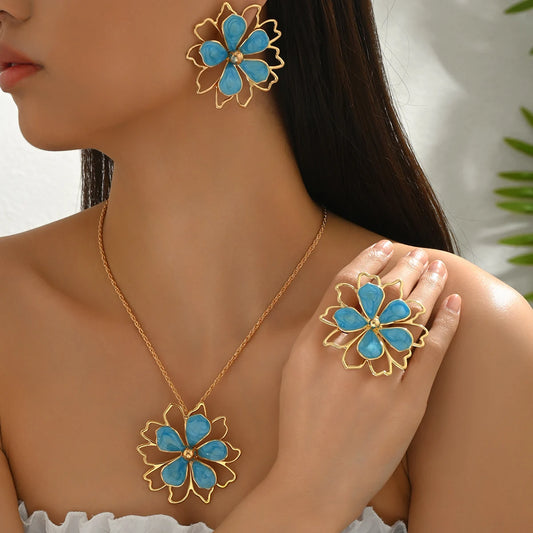 Pendientes de flores esmaltados huecos coloridos a la moda