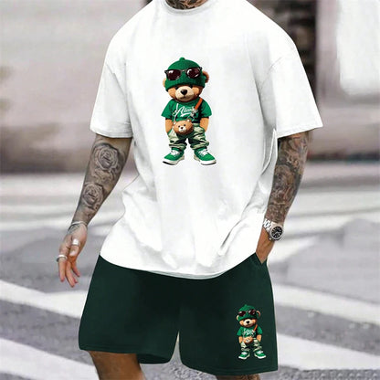conjunto holgado de verano para uso diario en pareja, pantalones cortos de manga corta para exteriores y calle, traje de verano de dos piezas para hombre