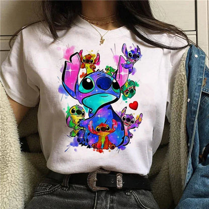Camiseta divertida de dibujos animados de Stitch de Disney de los años 90 para mujer, camiseta de Lilo y Stitch, camiseta gráfica, ropa de calle, camisetas, ropa femenina