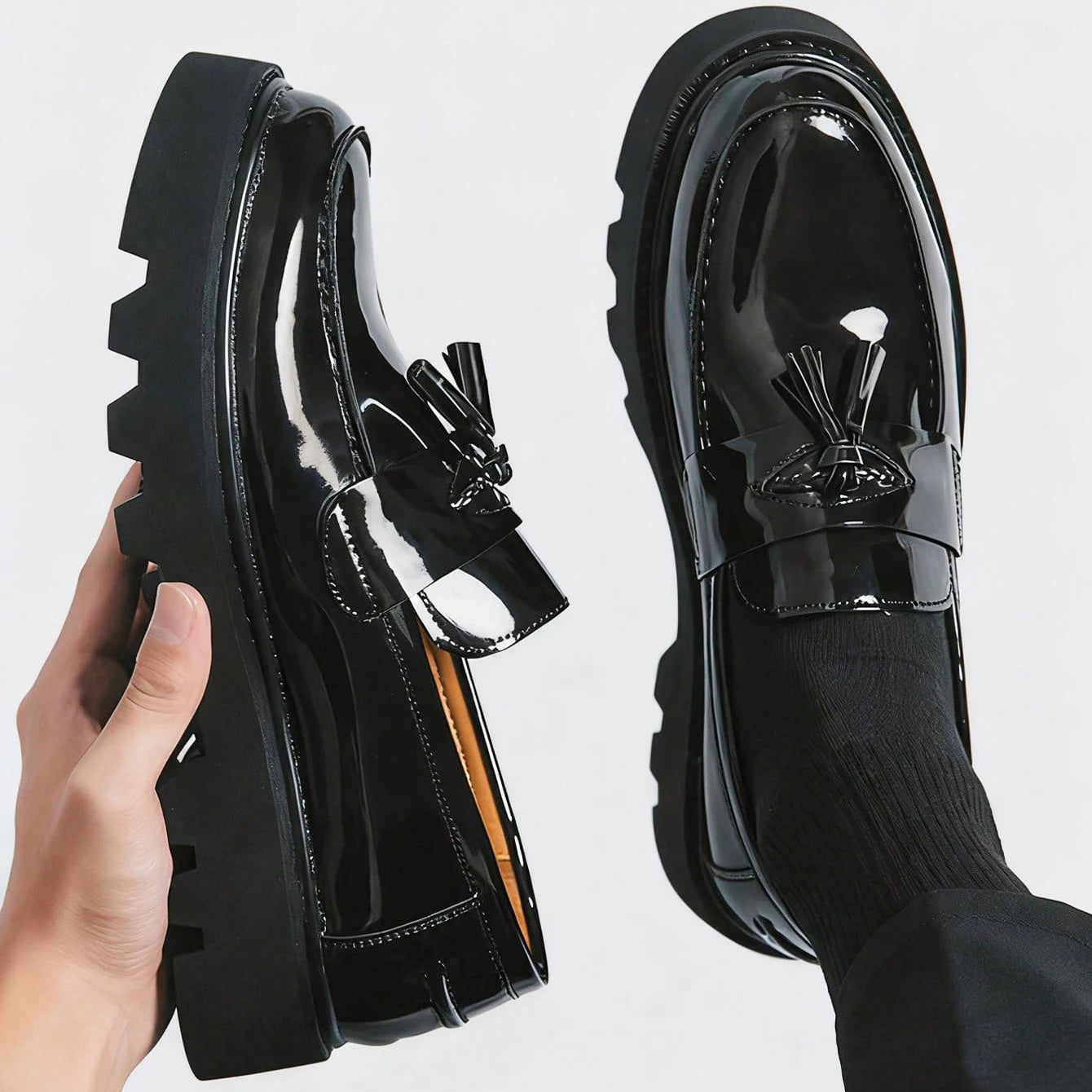 zapatos de vestir de negocios sin cordones para caballero, zapatos negros formales con hebilla brillante para fiesta