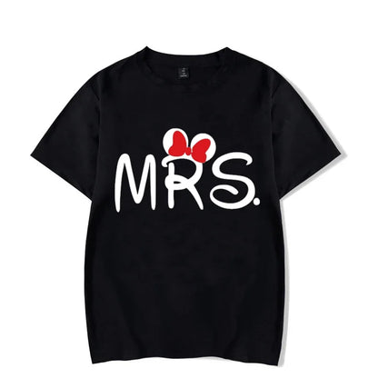 Camiseta de manga corta con estampado de ratón y dibujos animados de Mr. Mrs para parejas, camiseta de verano con estampado de letras, camiseta informal holgada para amantes, camiseta unisex