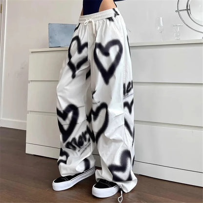 Pantalones de pierna ancha Love  para mujer , ropa de calle elástica de cintura alta, pantalones holgados pantalones de chándal informales