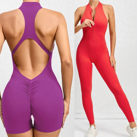 Women's one piece zipper cutout sports yoga set gym set fitness workout set women workout clothes academic sportswear 
