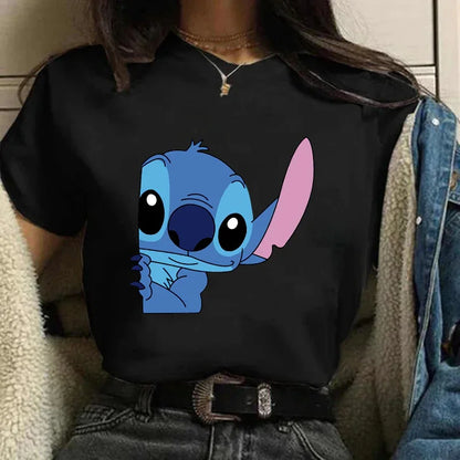 Camiseta divertida de dibujos animados de Stitch de Disney de los años 90 para mujer, camiseta de Lilo y Stitch, camiseta gráfica, ropa de calle, camisetas, ropa femenina