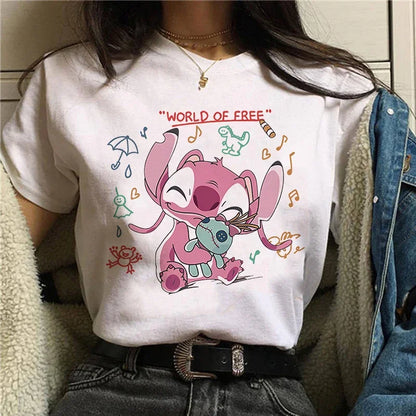 Camiseta divertida de dibujos animados de Stitch de Disney de los años 90 para mujer, camiseta de Lilo y Stitch, camiseta gráfica, ropa de calle, camisetas, ropa femenina