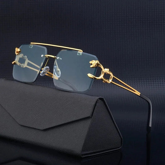 Gafas de sol cuadradas de lujo para hombre y mujer, gafas de sol vintage sin montura de diseñador de marca, gafas de sol retro de moda para hombre y mujer con espejo
