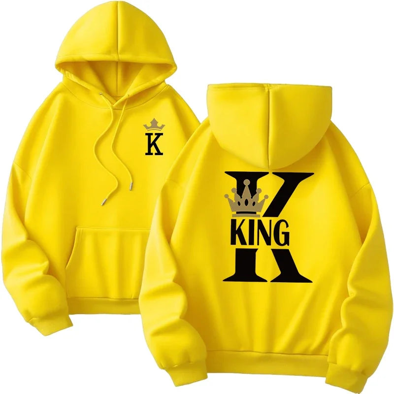 sudaderas con capucha para hombre y mujer, sudaderas con estampado de King Queen, ropa informal versátil para parejas, jersey diario para Otoño e Invierno