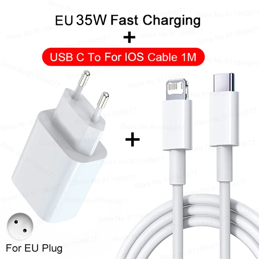 Cargador rápido PD de 35 W para iPhone 11, 12, 13, 14 y 15 Pro Max, cable de carga rápida para iPhone 15 Plus, cable de datos USB tipo C, cargador de teléfono