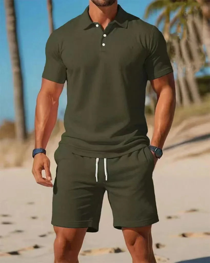 Conjunto de camisa Polo con botones de manga corta y pantalones cortos