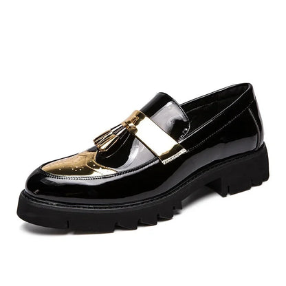 zapatos de cuero casuales charol superficie brillante perezoso altura creciente zapatos