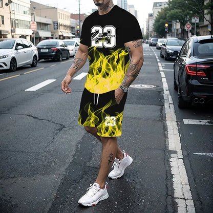 Conjunto de camiseta con estampado para hombre, pantalones cortos con estampado creativo