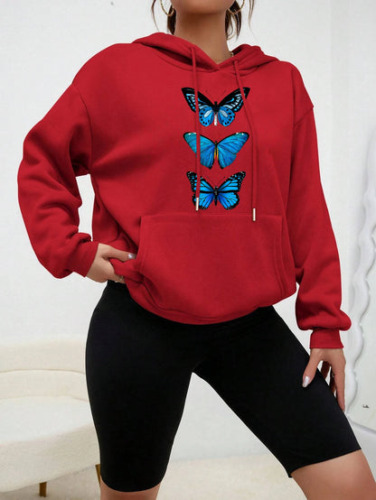 Sudadera con capucha con estampado de mariposa creativa para mujer, sudadera informal de calle, Sudadera con capucha de lana a la moda