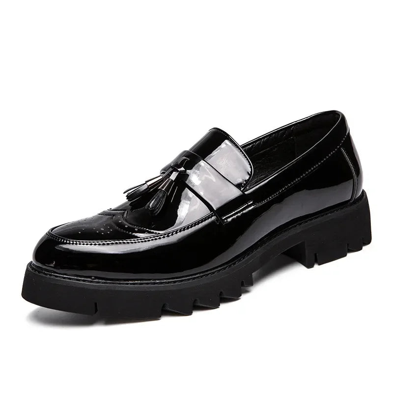 zapatos de cuero casuales charol superficie brillante perezoso altura creciente zapatos