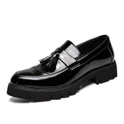 zapatos de cuero casuales charol superficie brillante perezoso altura creciente zapatos