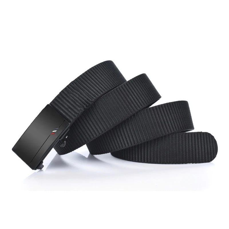 Cinturón de nailon tejido para hombre, con hebilla automática, para deportes al aire libre y ocio, ideal para vaqueros.
